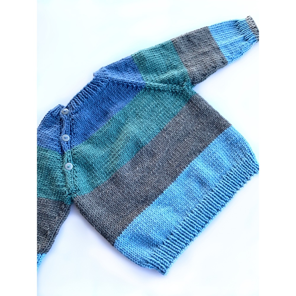 Børn 0 3 Sweater Blå Grøn Håndstrikket Uld Bomuld