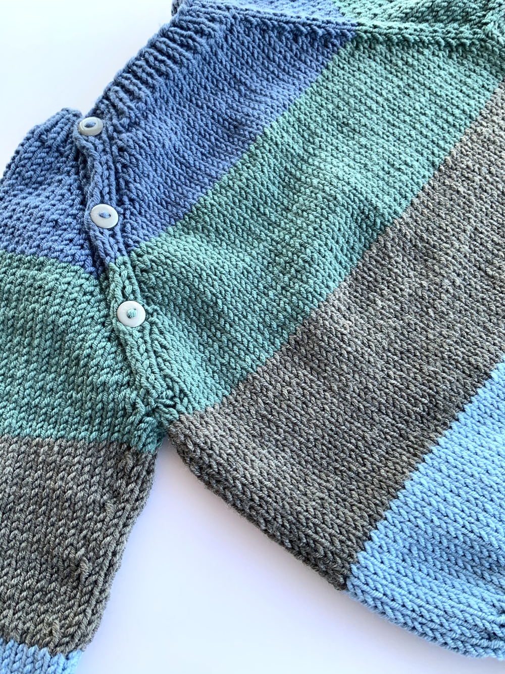 Børn 0 3 Sweater Blågrøn Håndstrikket Blød Uld Bomuld