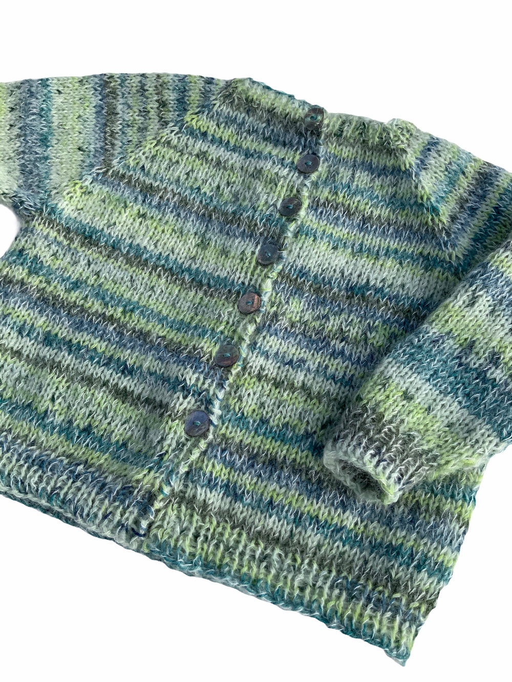 Børn Cardigan Sweater Fluffy Grøn Blå Håndstrikket Supersoft 5