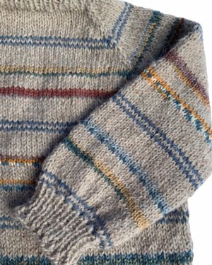 Børn Sweater Håndstrikket Supersoft Mørk Sand Med Strib 3