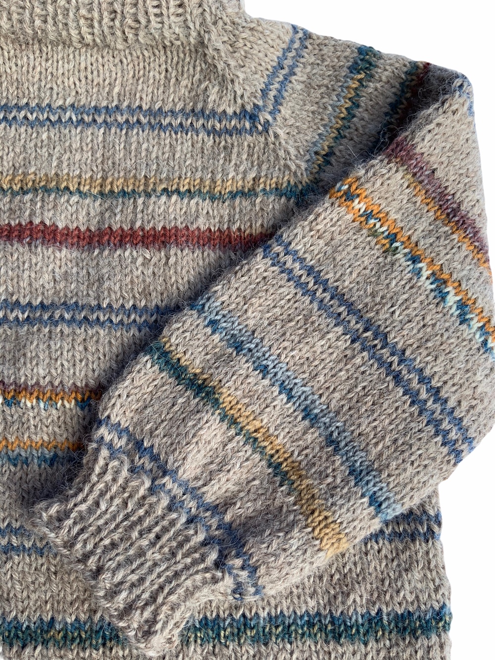 Børn Sweater Håndstrikket Supersoft Mørk Sand Med Strib 3