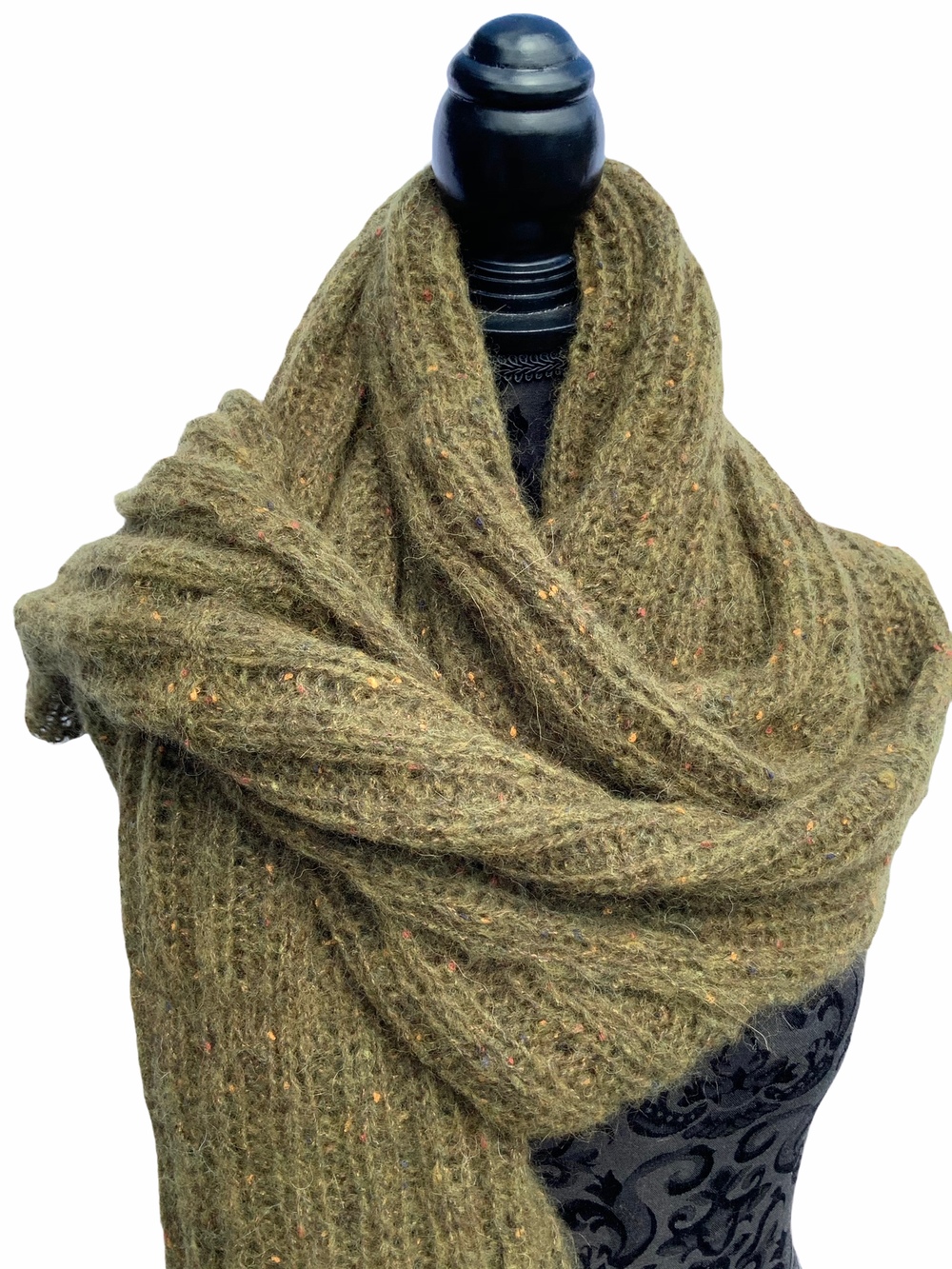 Sjal Tørklæde Supersoft Let Håndstrikket Oliven Mix 2