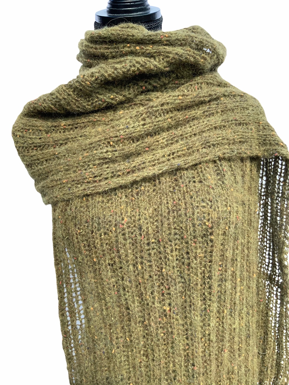 Sjal Tørklæde Supersoft Let Håndstrikket Oliven Mix 3