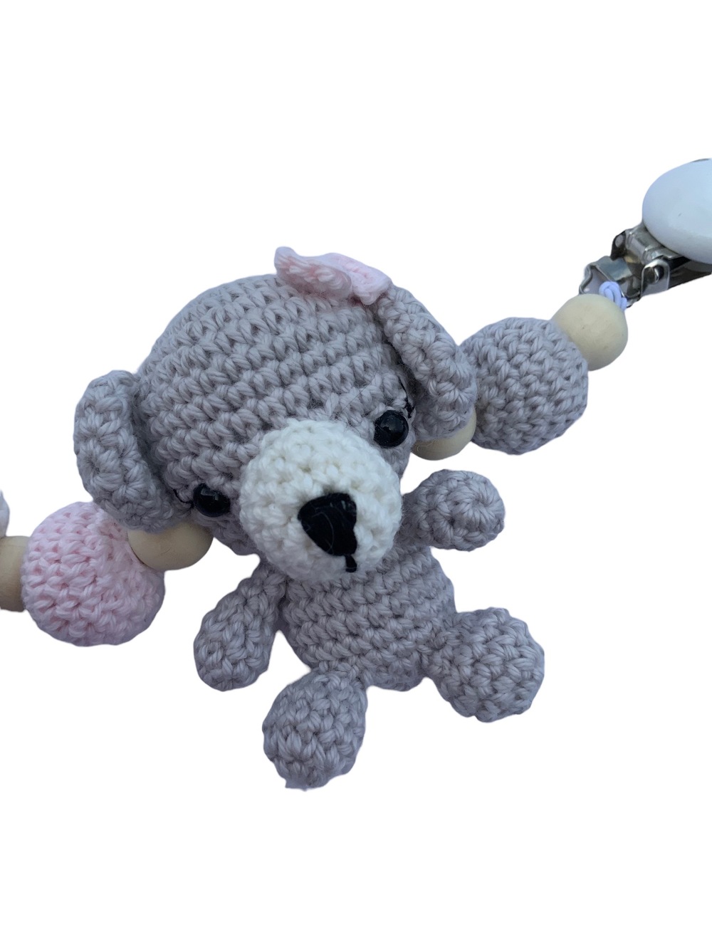 Legetøj Barnevognkæde Bamse Hjerter Lyserød Håndlavet 2