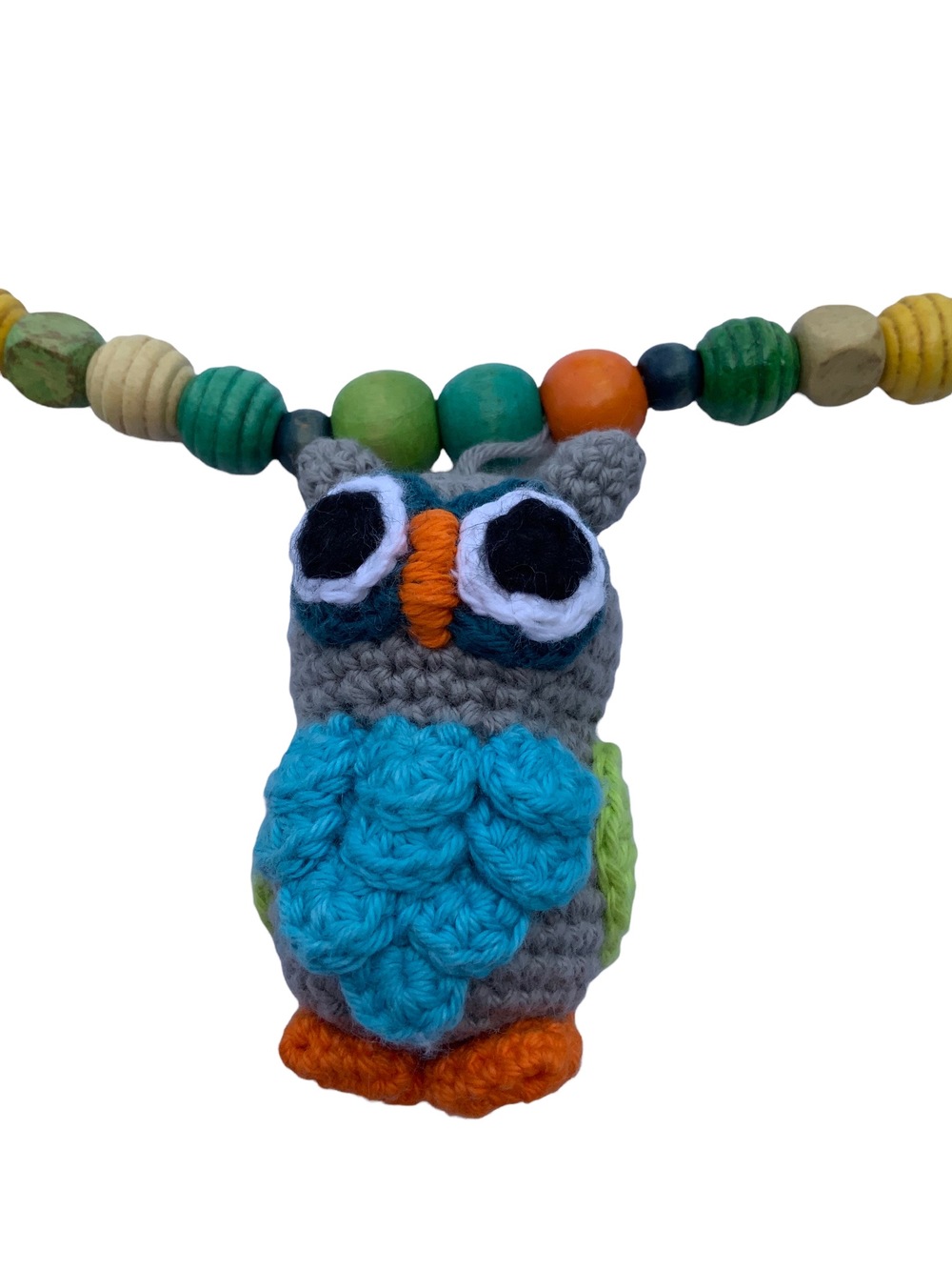 Legetøj Barnevognkæde Ugle Blå Grøn Farvede Perler Håndlavet 3